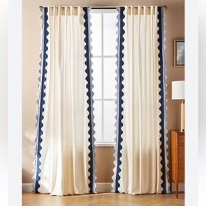 Anthropologie Cream and Blue Curtains